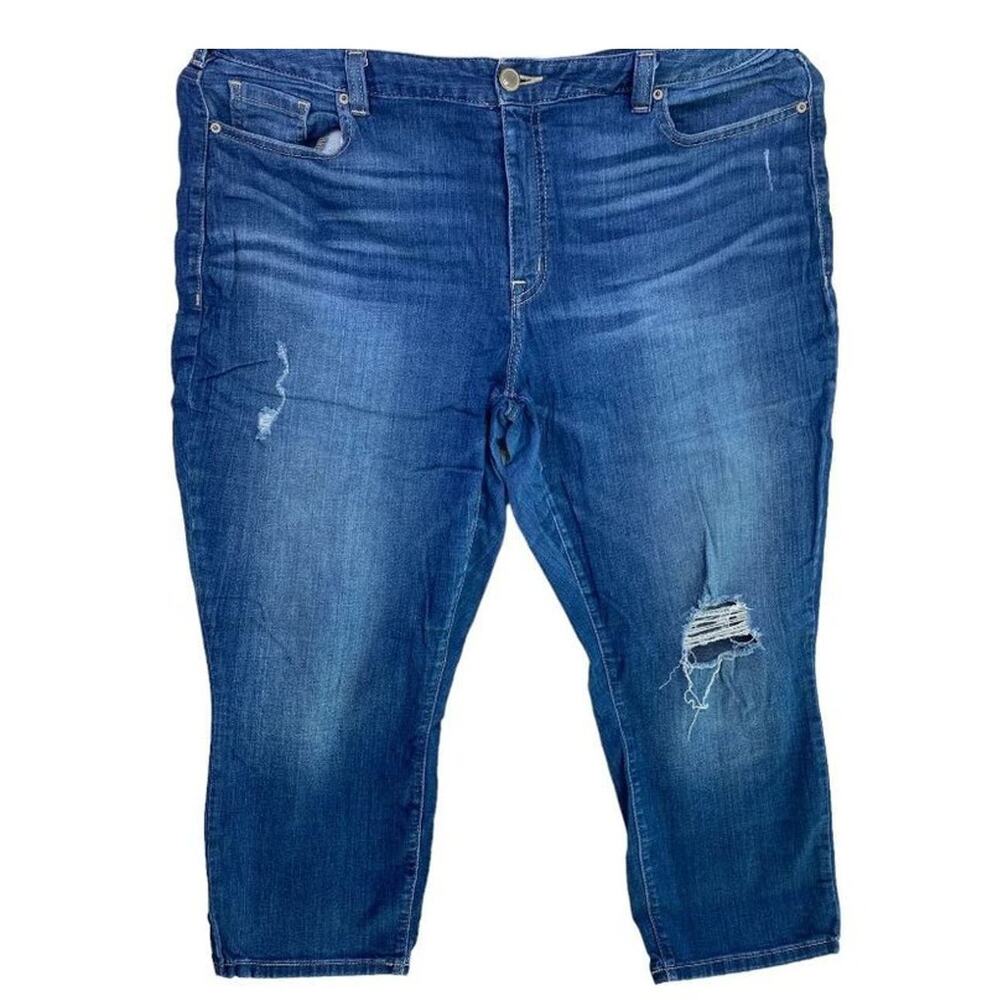 Lane Bryant Distressed Boyfriend Capri Stretch Jeans 5 Pocket Zip Button 22 Blue